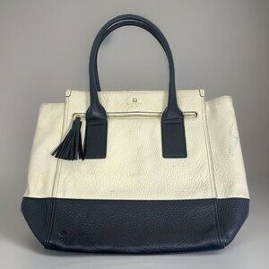 KATE SPADE Linda Southport Black Ivory Pebbled Leather Tassel Tote Shoulder Bag